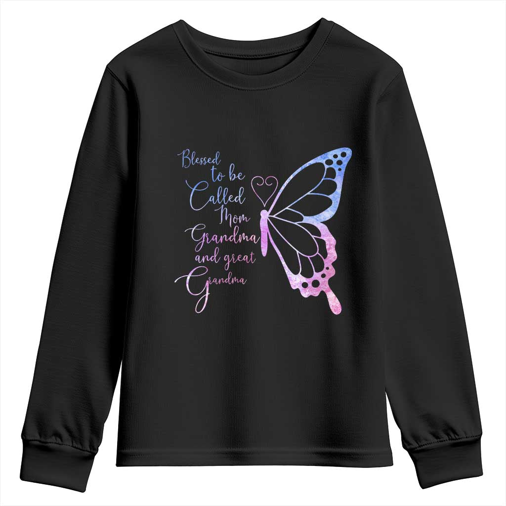 Blessed to Be Called Mom Grandma Great Grandma Youth Sweatshirt Mama Butterfly Mother's Day Gift