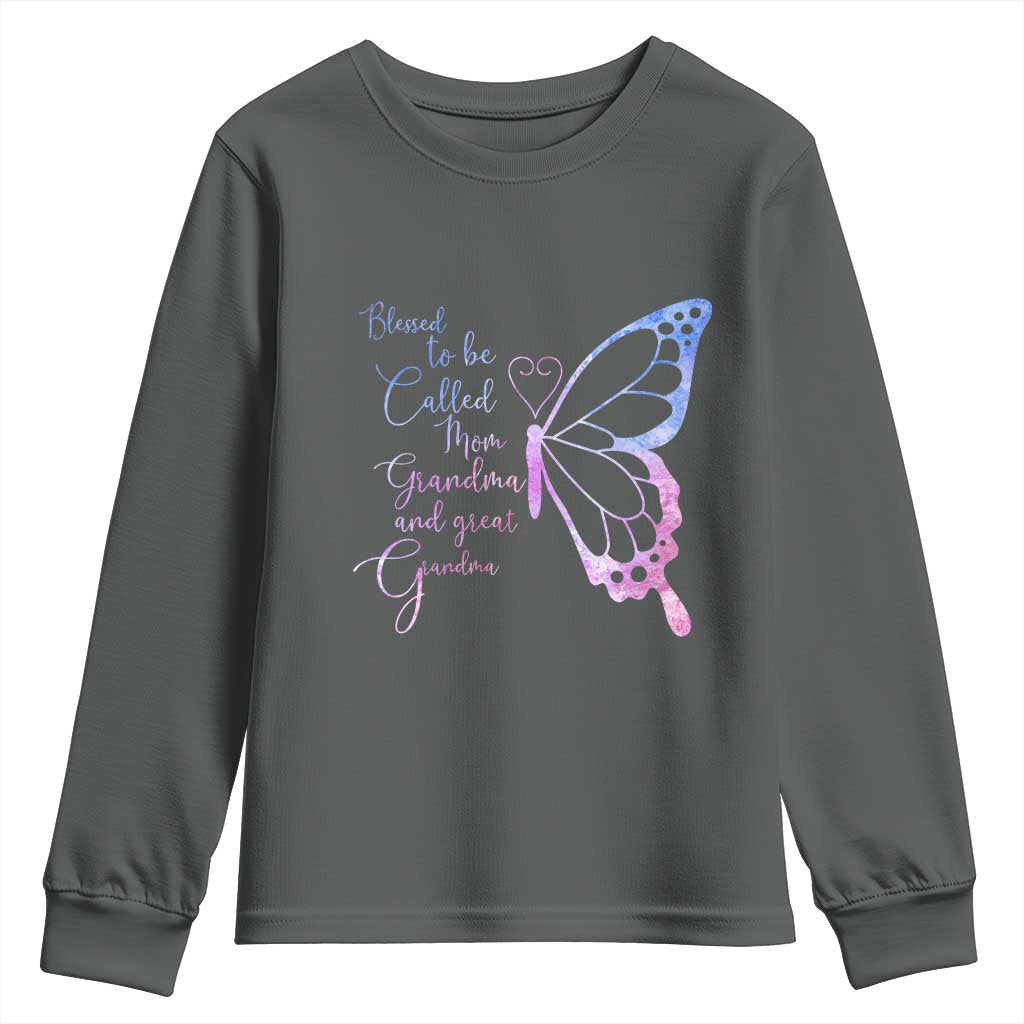 Blessed to Be Called Mom Grandma Great Grandma Youth Sweatshirt Mama Butterfly Mother's Day Gift