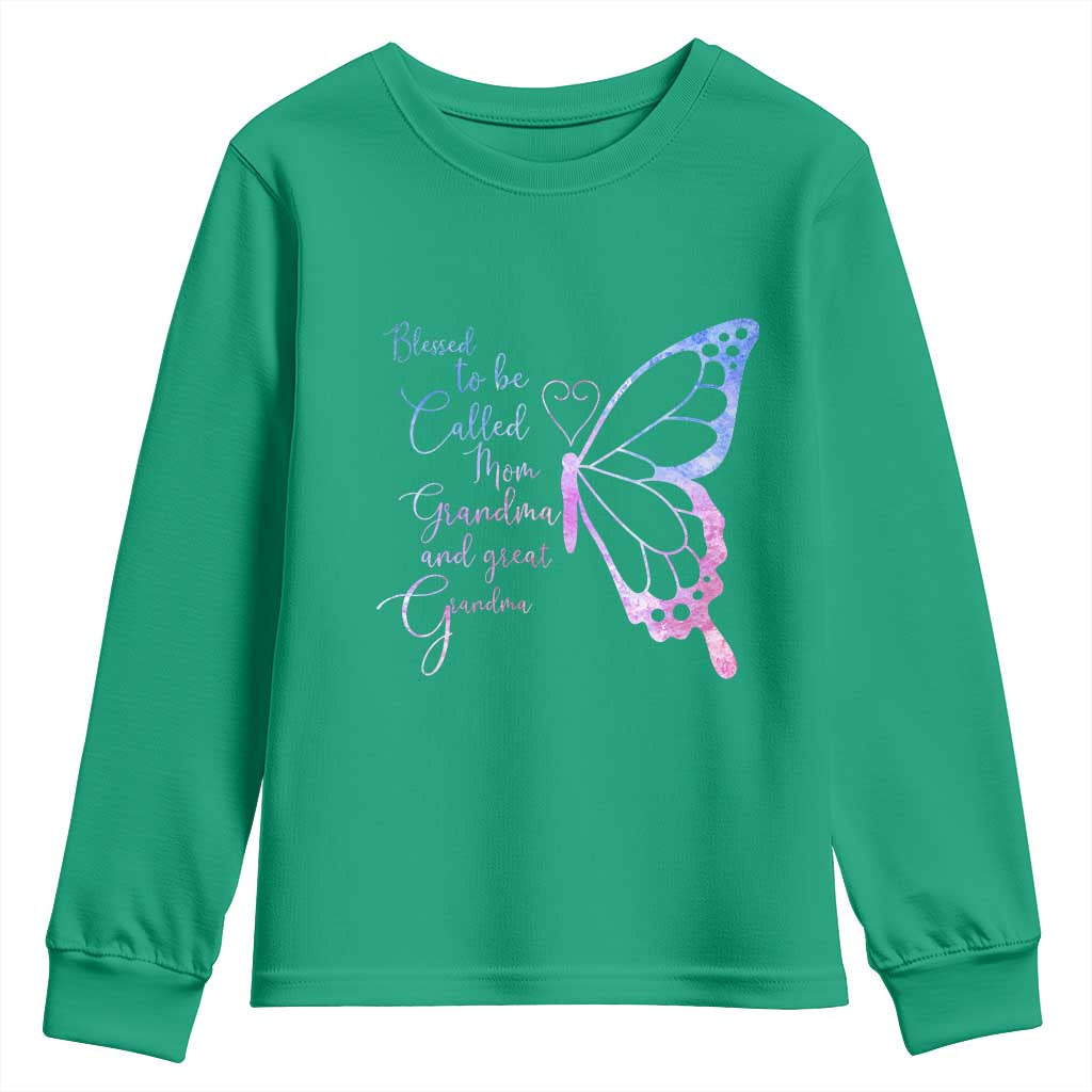 Blessed to Be Called Mom Grandma Great Grandma Youth Sweatshirt Mama Butterfly Mother's Day Gift