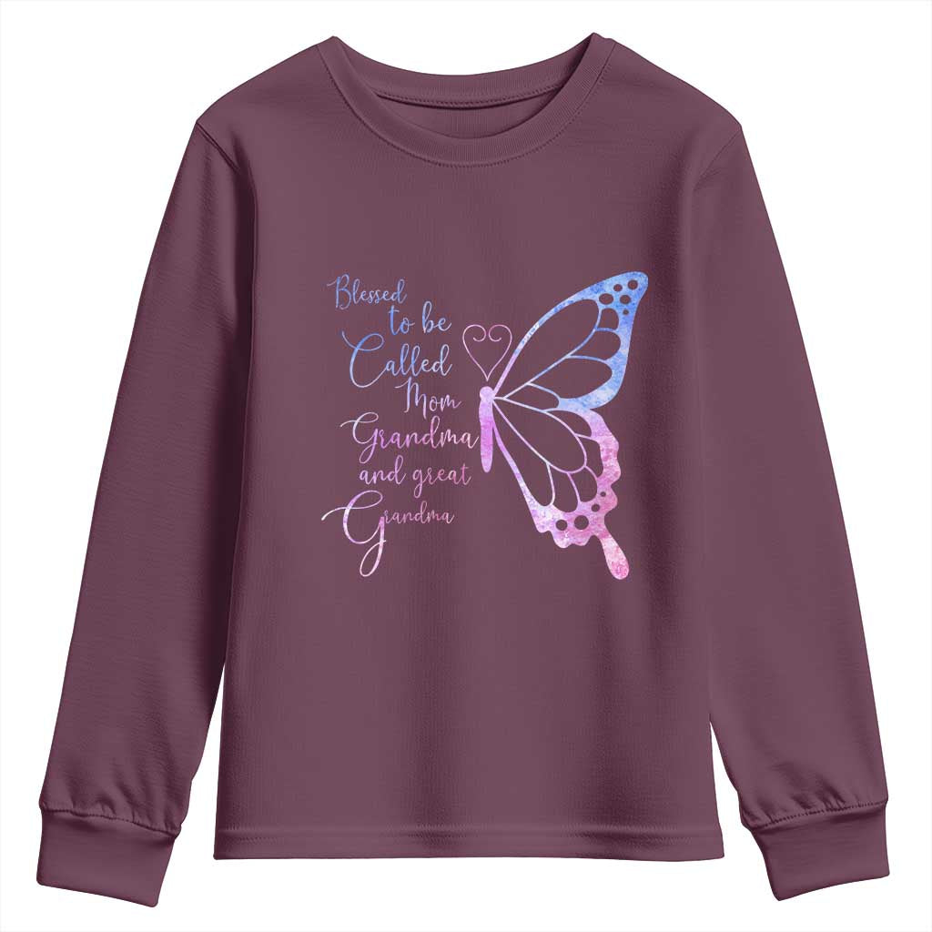 Blessed to Be Called Mom Grandma Great Grandma Youth Sweatshirt Mama Butterfly Mother's Day Gift