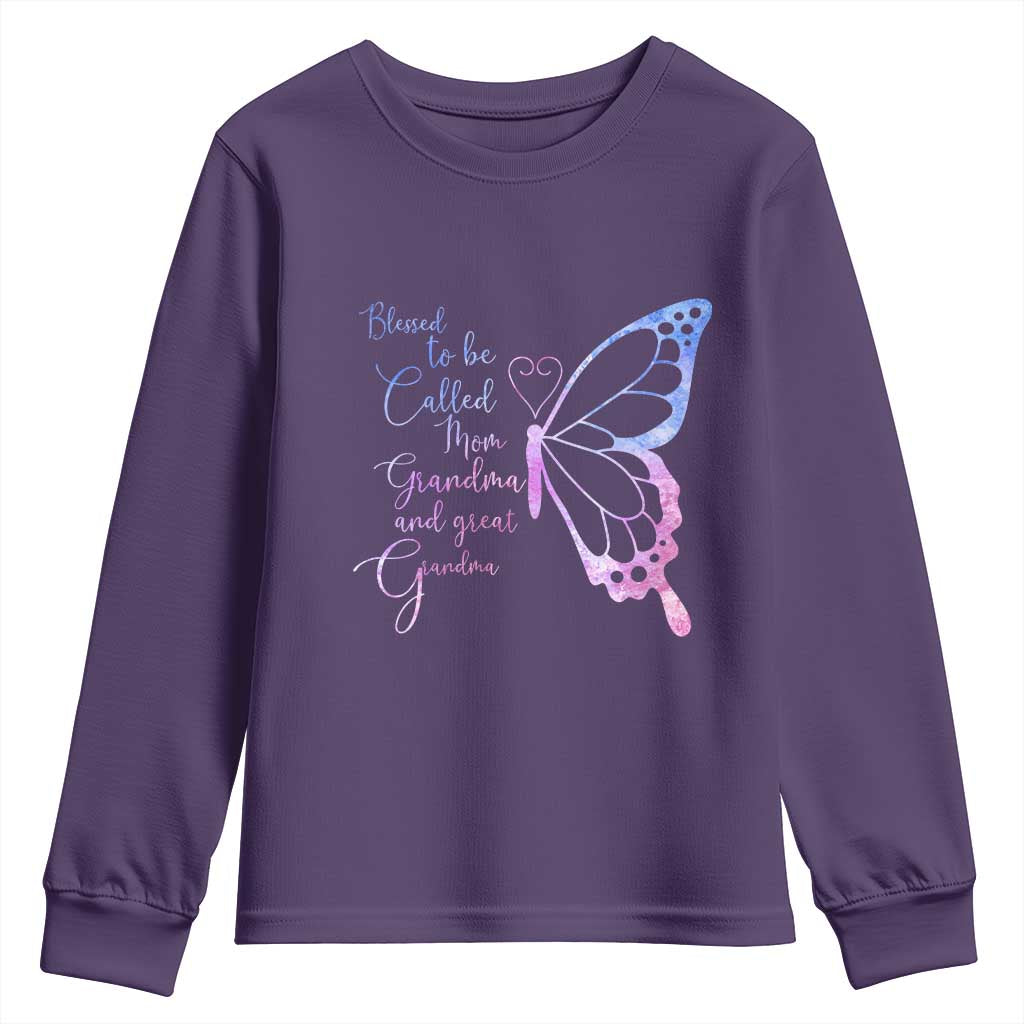 Blessed to Be Called Mom Grandma Great Grandma Youth Sweatshirt Mama Butterfly Mother's Day Gift