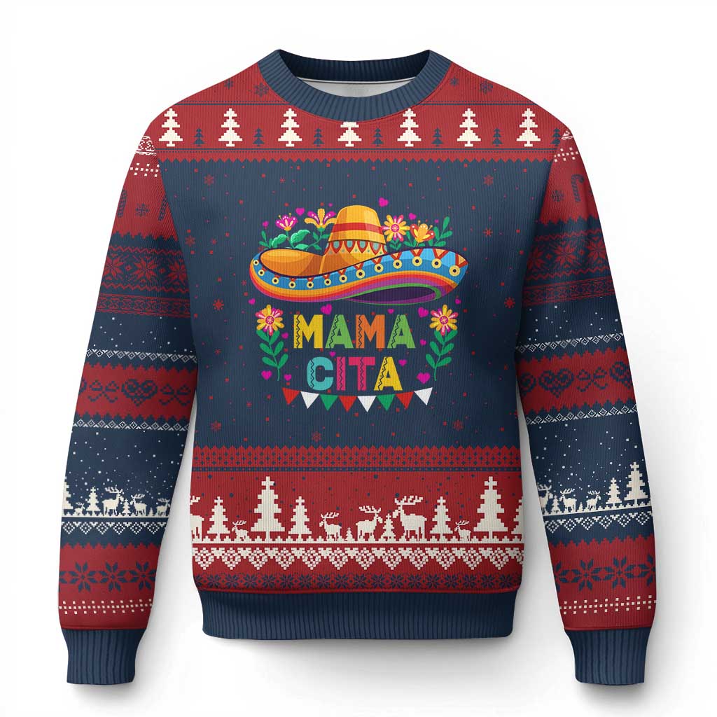 Mama Cita Ugly Christmas Sweater Cinco De Mayo Mexican Mom Flower Sombrero