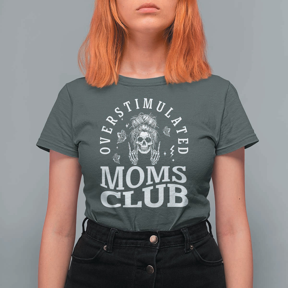 Overstimulated Moms Club T Shirt For Women Funny Skeleton Mom Mother's Day Gift