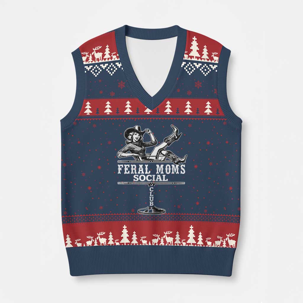 Feral Moms Social Club V-Neck Knit Sweater Vest Western Cowgirl Mom Mother’s Day Gift
