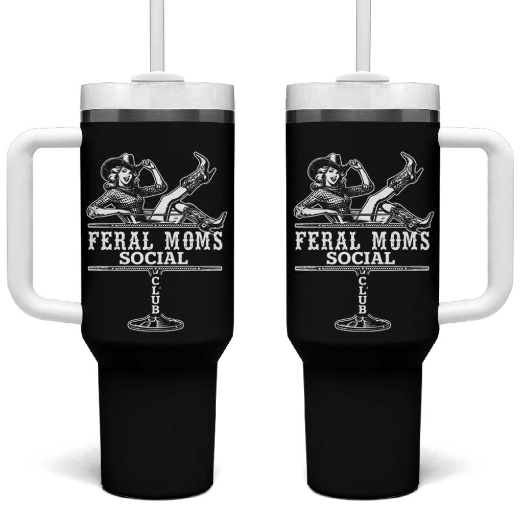 Feral Moms Social Club Tumbler With Handle Western Cowgirl Mom Mother’s Day Gift