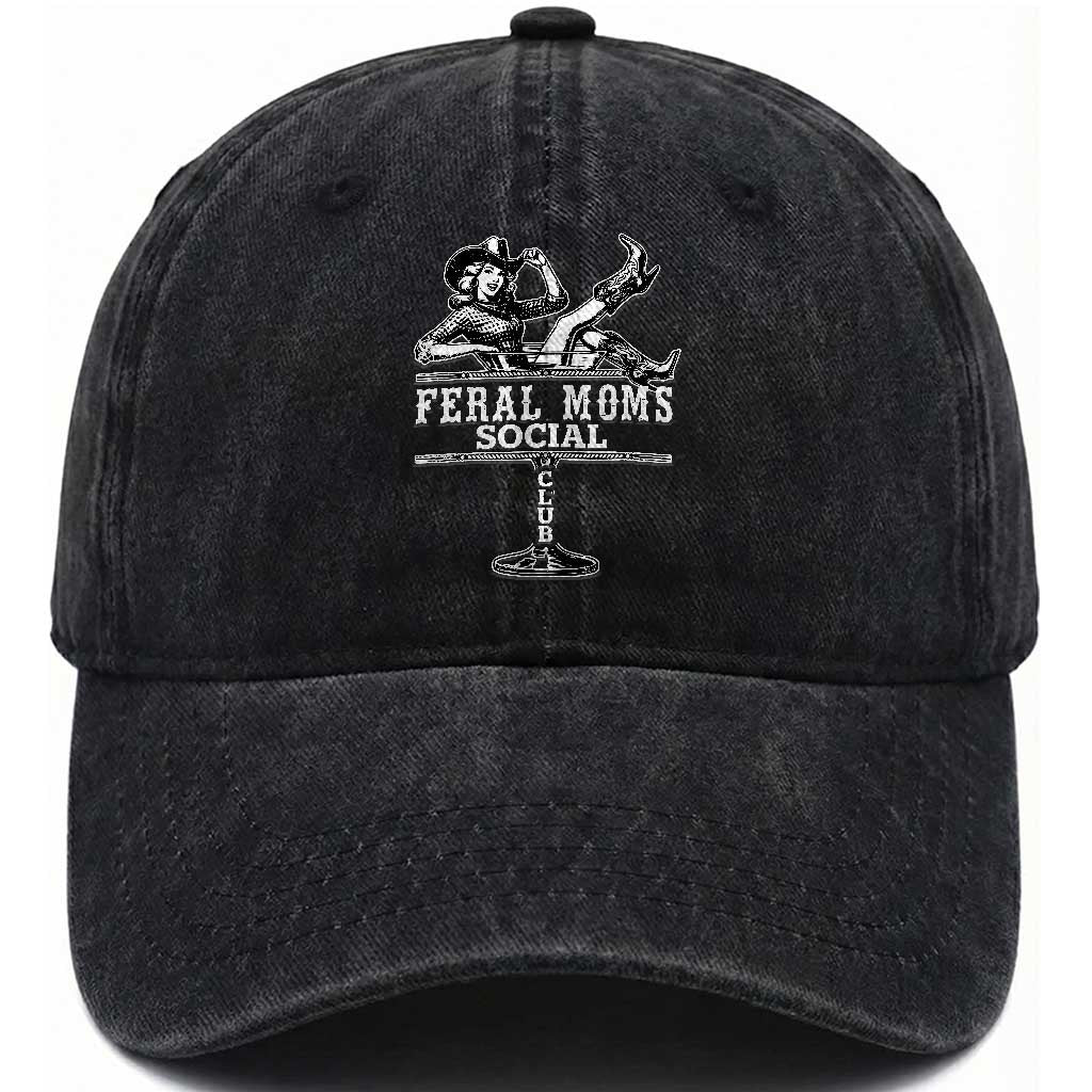 Feral Moms Social Club Washed Cotton Baseball Cap Western Cowgirl Mom Mother’s Day Gift