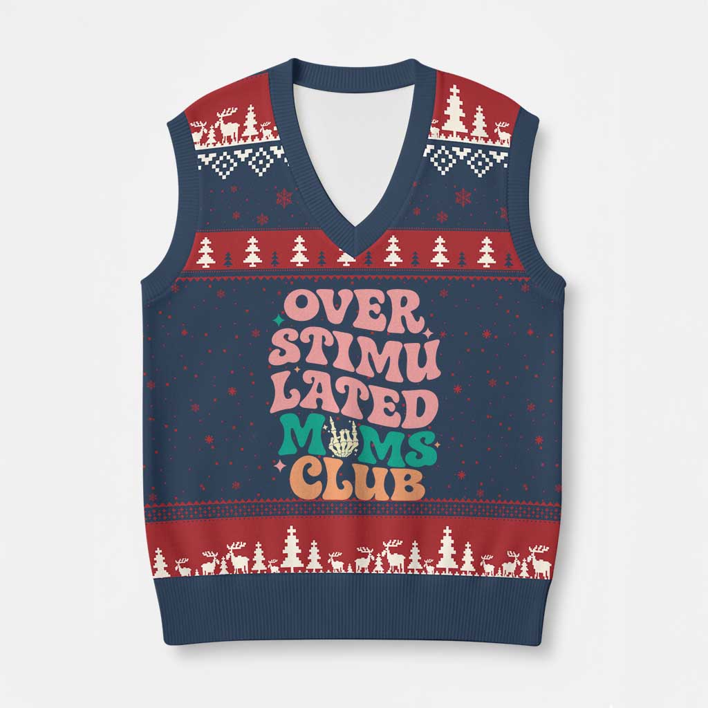 Overstimulated Moms Club V-Neck Knit Sweater Vest Funny Mom Life Mother Day Gift