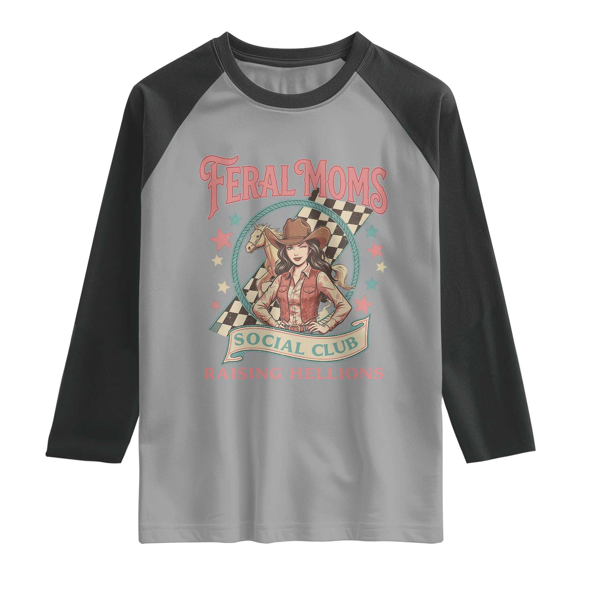 Feral Moms Social Club Raglan Shirt Western Cowgirl Mom Mother’s Day
