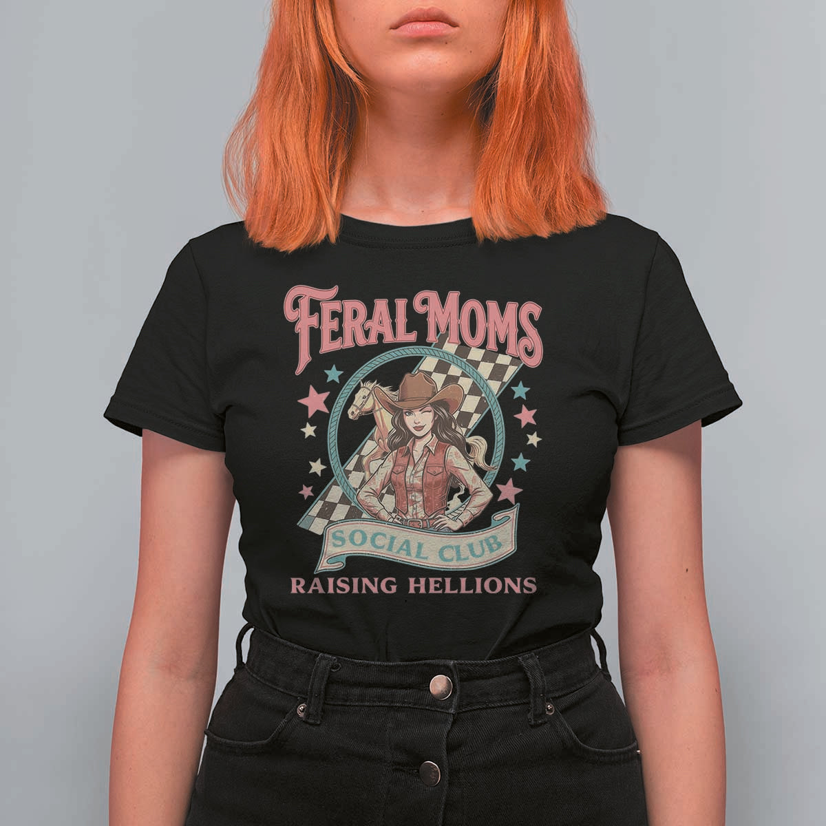 Feral Moms Social Club T Shirt For Women Western Cowgirl Mom Mother’s Day