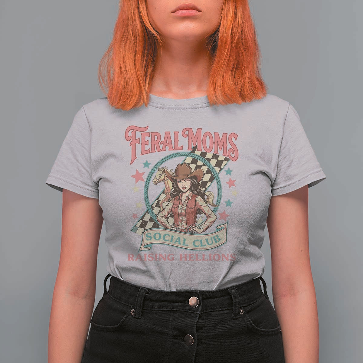 Feral Moms Social Club T Shirt For Women Western Cowgirl Mom Mother’s Day