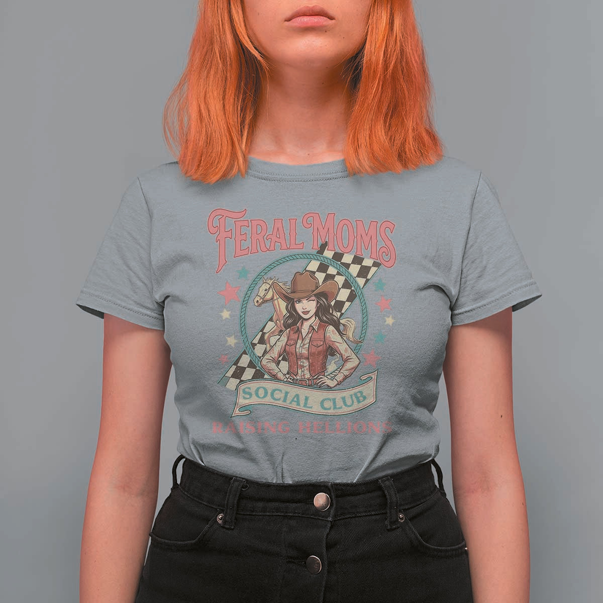 Feral Moms Social Club T Shirt For Women Western Cowgirl Mom Mother’s Day