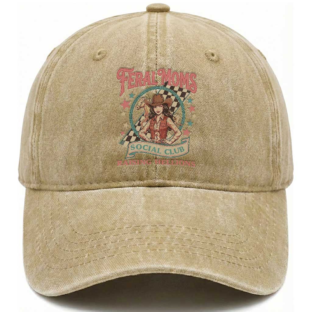 Feral Moms Social Club Washed Cotton Baseball Cap Western Cowgirl Mom Mother’s Day