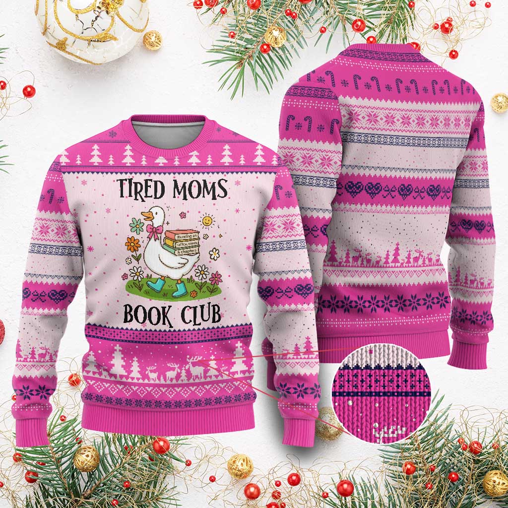 Tired Moms Book Club Ugly Christmas Sweater Silly Goose Mama Bookish Reader Gift