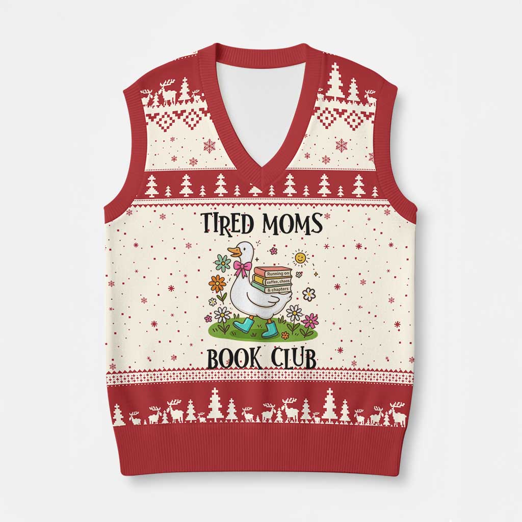 Tired Moms Book Club V-Neck Knit Sweater Vest Silly Goose Mama Bookish Reader Gift