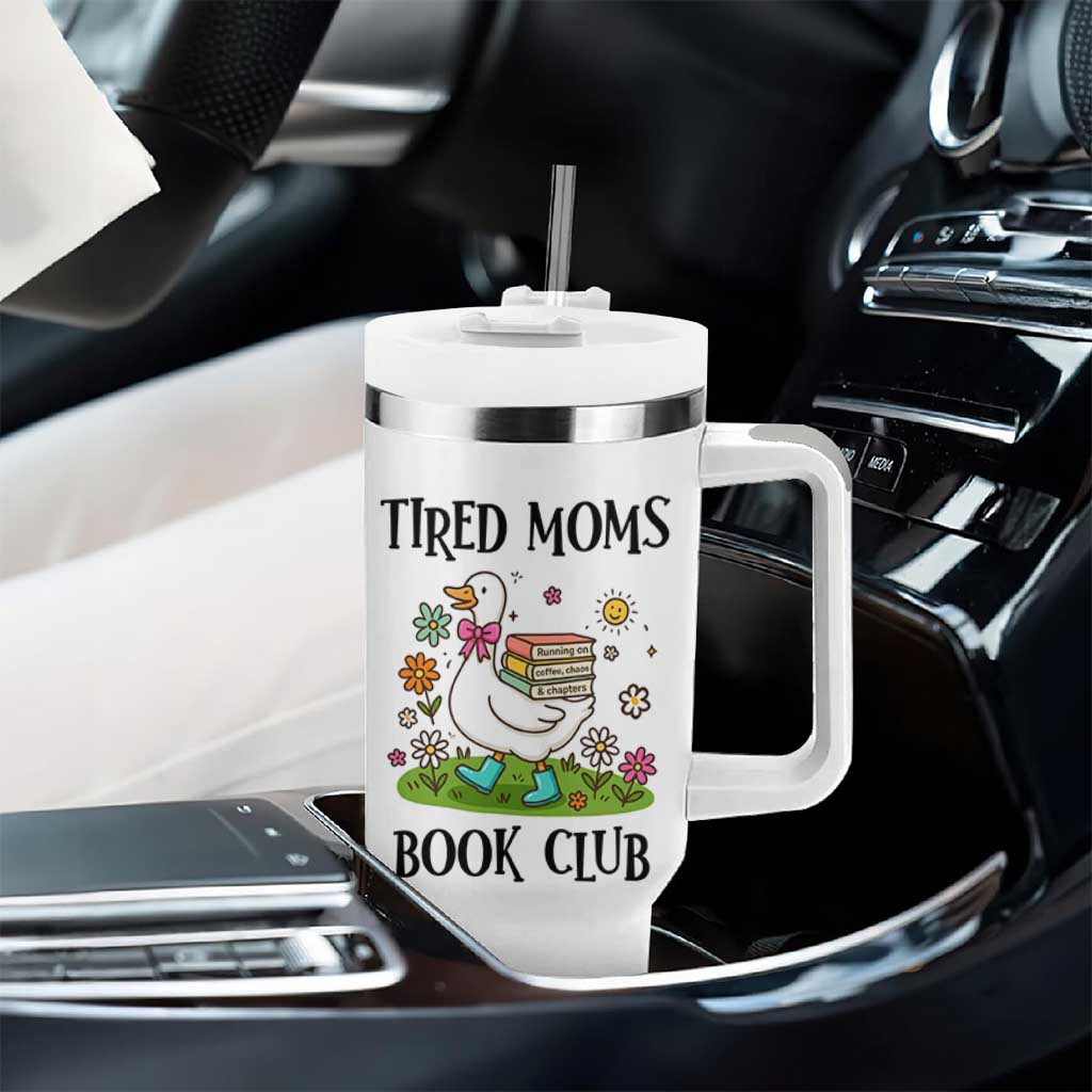 Tired Moms Book Club Tumbler With Handle Silly Goose Mama Bookish Reader Gift