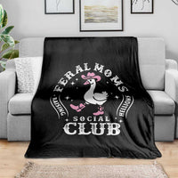 Feral Moms Raising Hellions Social Club Throw Blanket Funny Goose Pink Cowgirl Boots Hat