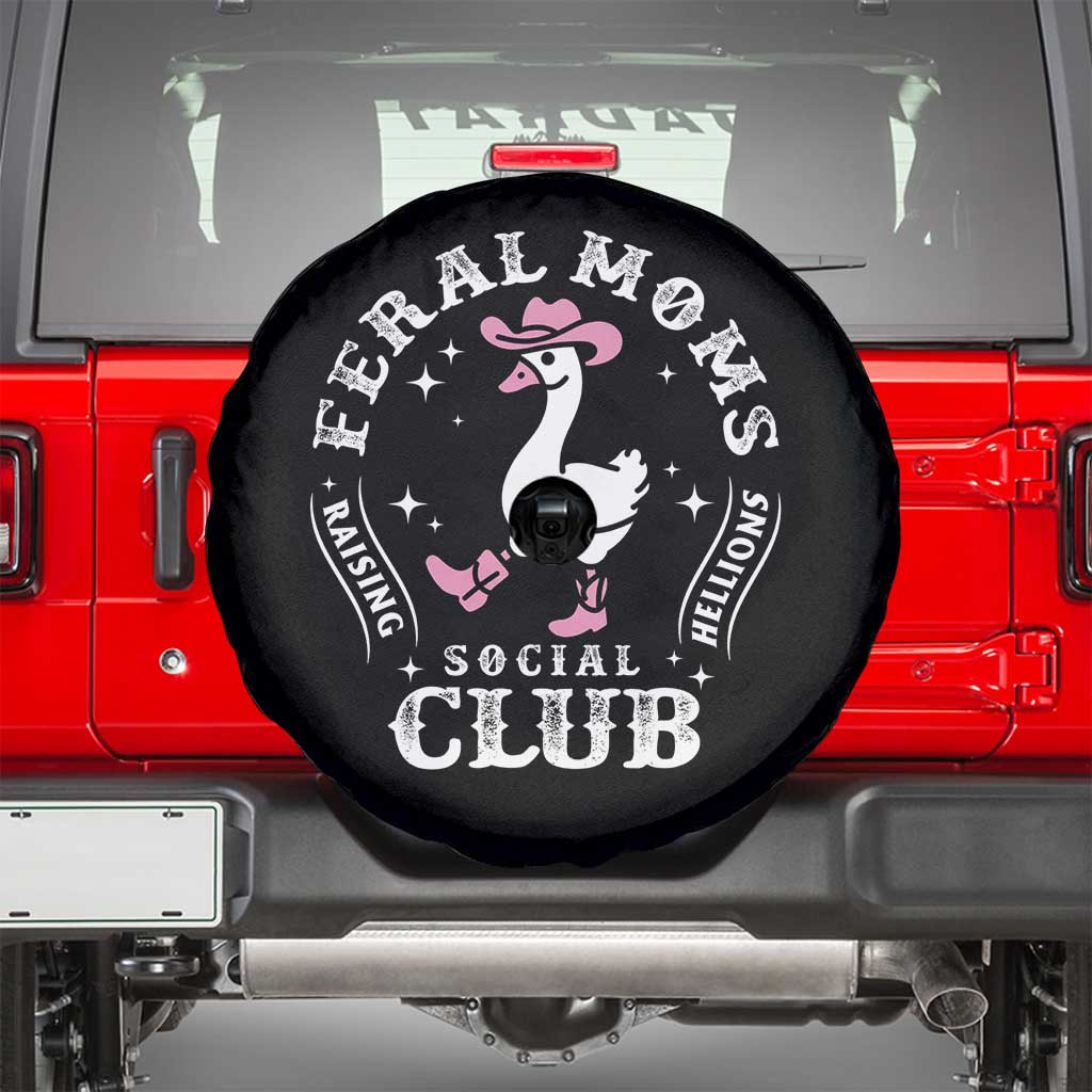 Feral Moms Raising Hellions Social Club Spare Tire Cover Funny Goose Pink Cowgirl Boots Hat