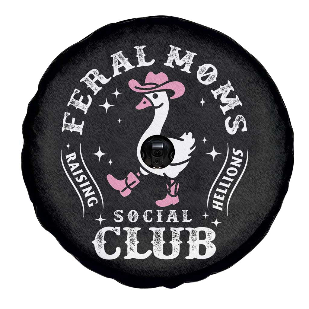 Feral Moms Raising Hellions Social Club Spare Tire Cover Funny Goose Pink Cowgirl Boots Hat
