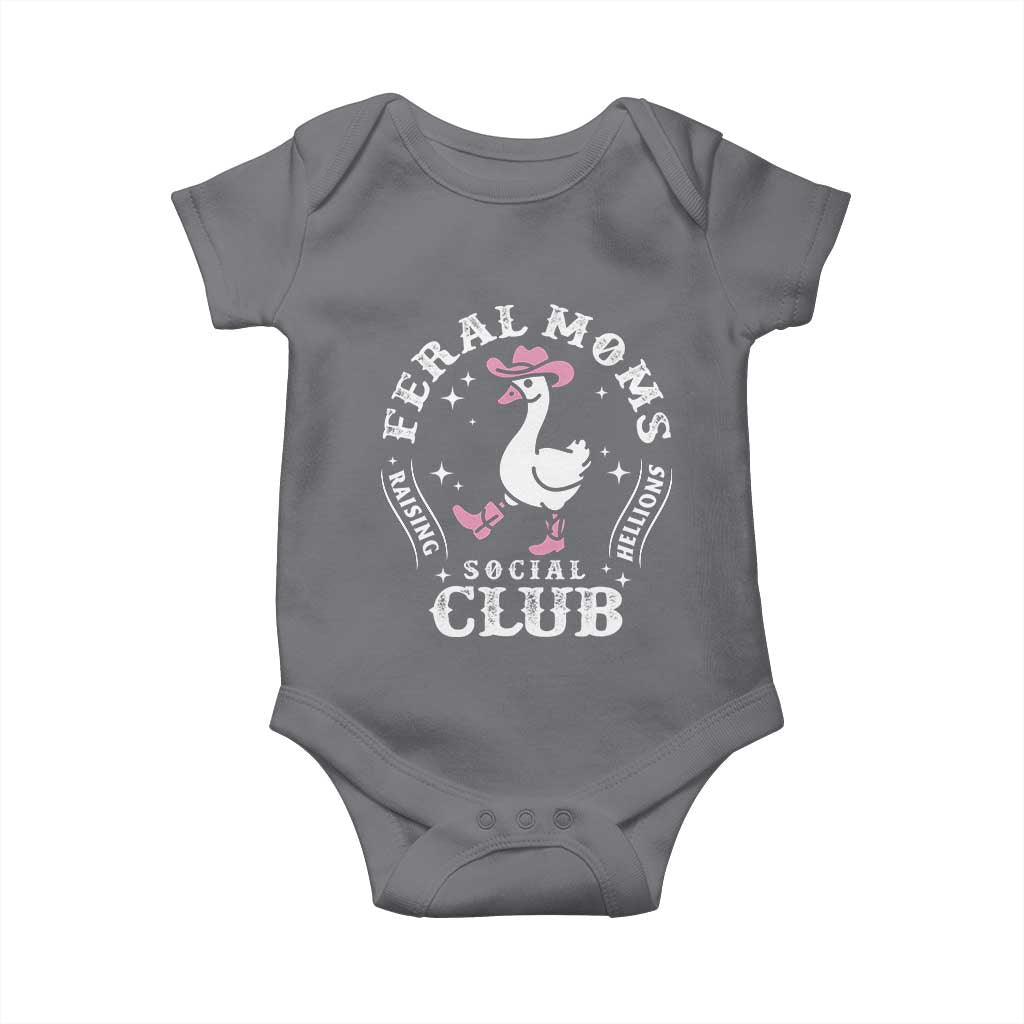 Feral Moms Raising Hellions Social Club Baby Onesie Funny Goose Pink Cowgirl Boots Hat