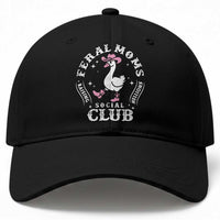 Feral Moms Raising Hellions Social Club Baseball Cap Funny Goose Pink Cowgirl Boots Hat