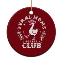 Feral Moms Raising Hellions Social Club Ceramic Ornament Funny Goose Pink Cowgirl Boots Hat