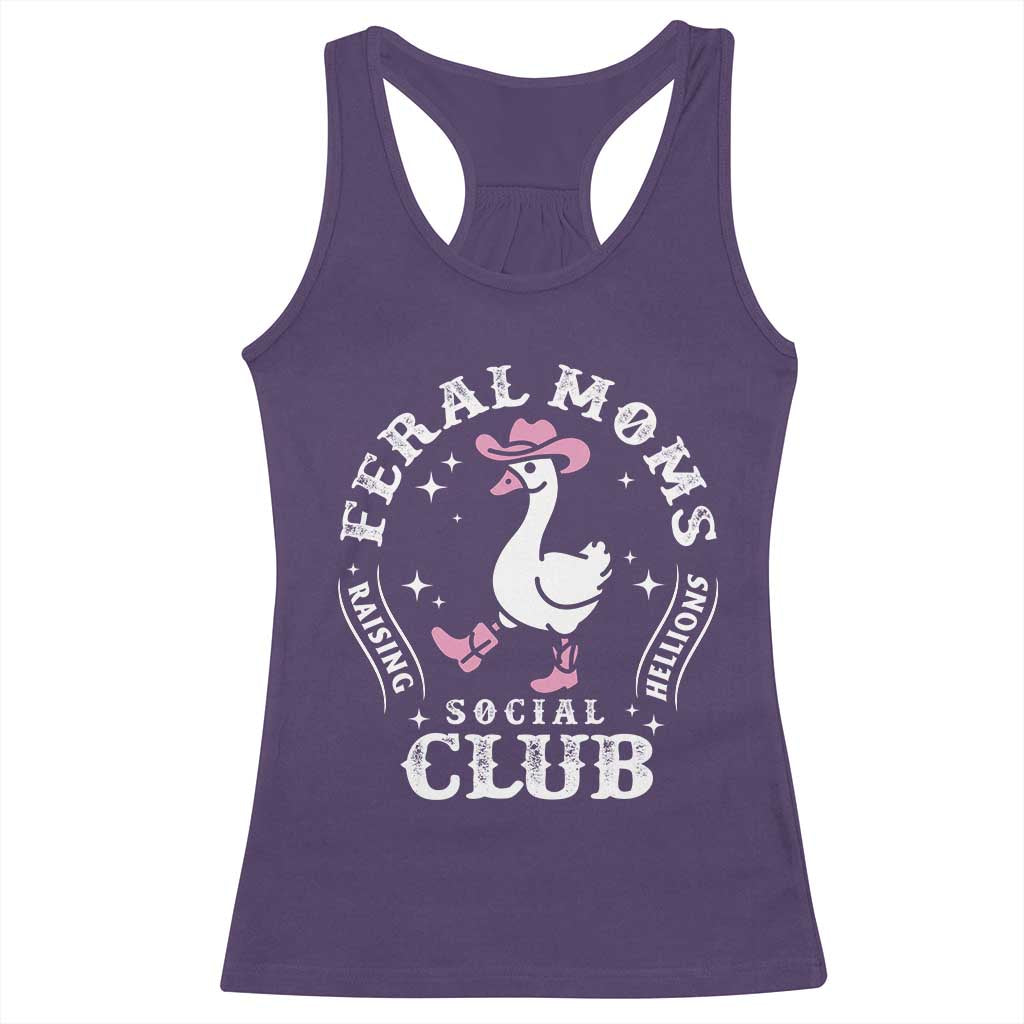 Feral Moms Raising Hellions Social Club Racerback Tank Top Funny Goose Pink Cowgirl Boots Hat