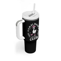 Feral Moms Raising Hellions Social Club Tumbler With Handle Funny Goose Pink Cowgirl Boots Hat
