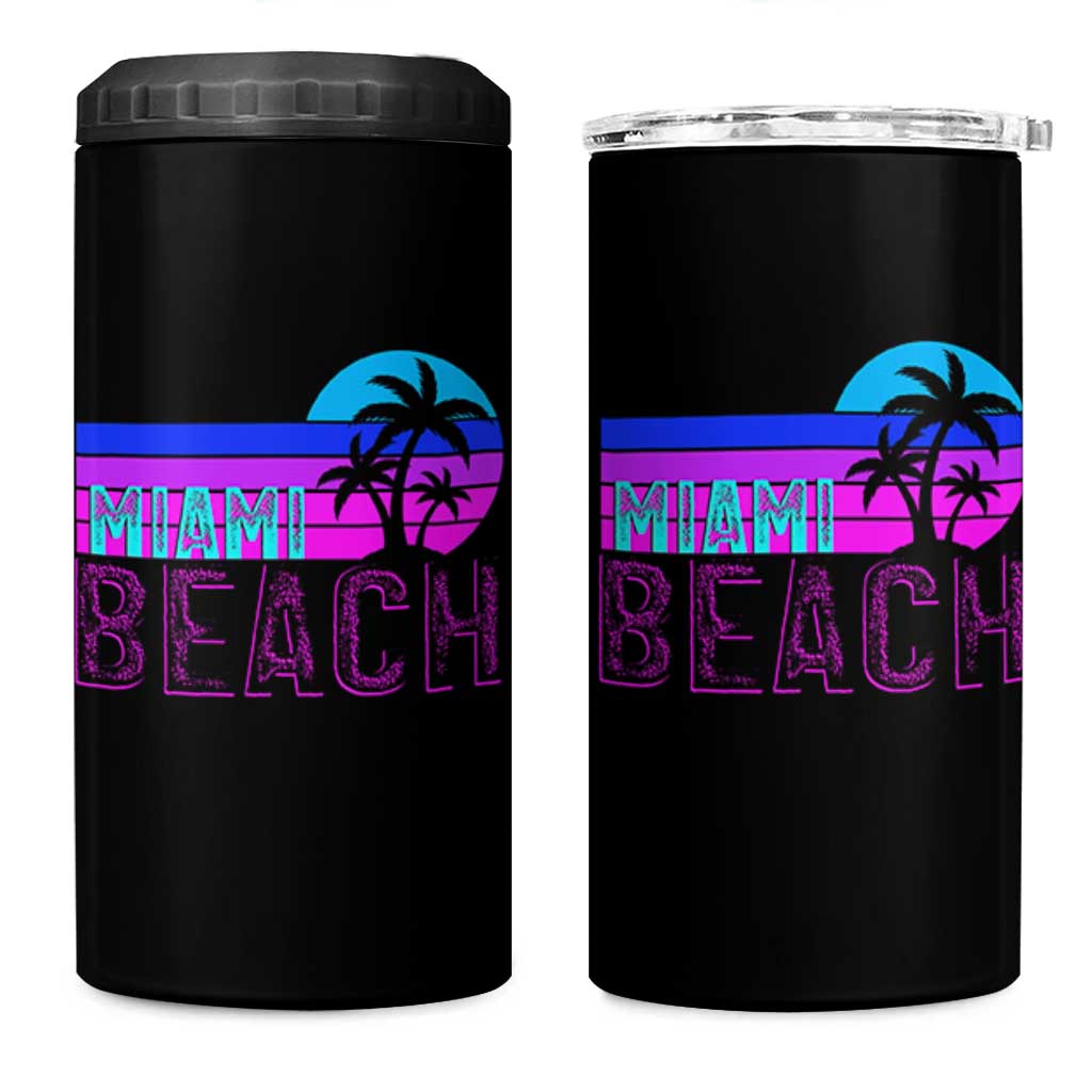 Vintage Miami Beach 4 in 1 Can Cooler Tumbler Florida Proud Floridian Retro Palms Trees