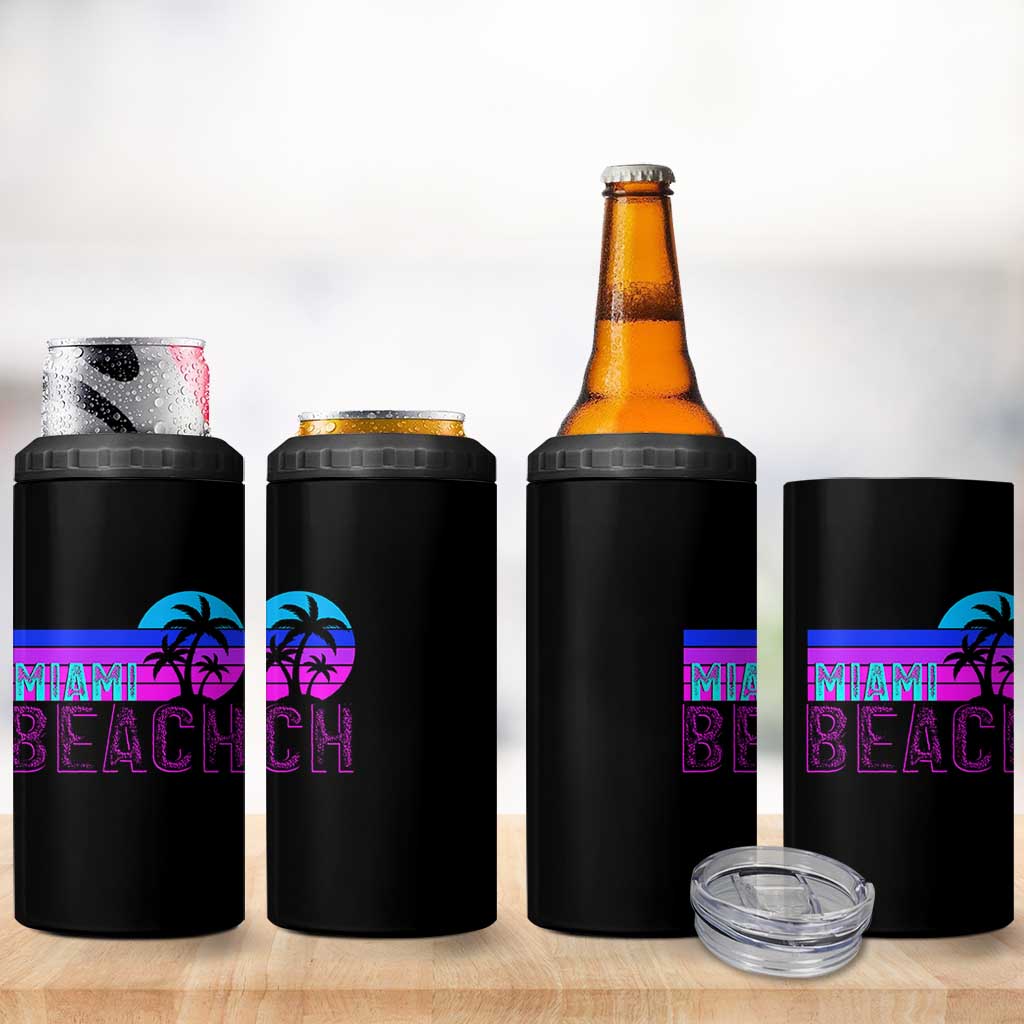 Vintage Miami Beach 4 in 1 Can Cooler Tumbler Florida Proud Floridian Retro Palms Trees