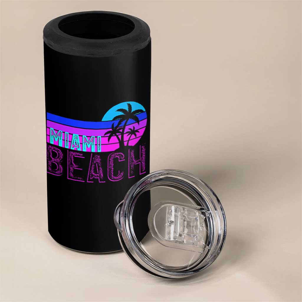 Vintage Miami Beach 4 in 1 Can Cooler Tumbler Florida Proud Floridian Retro Palms Trees