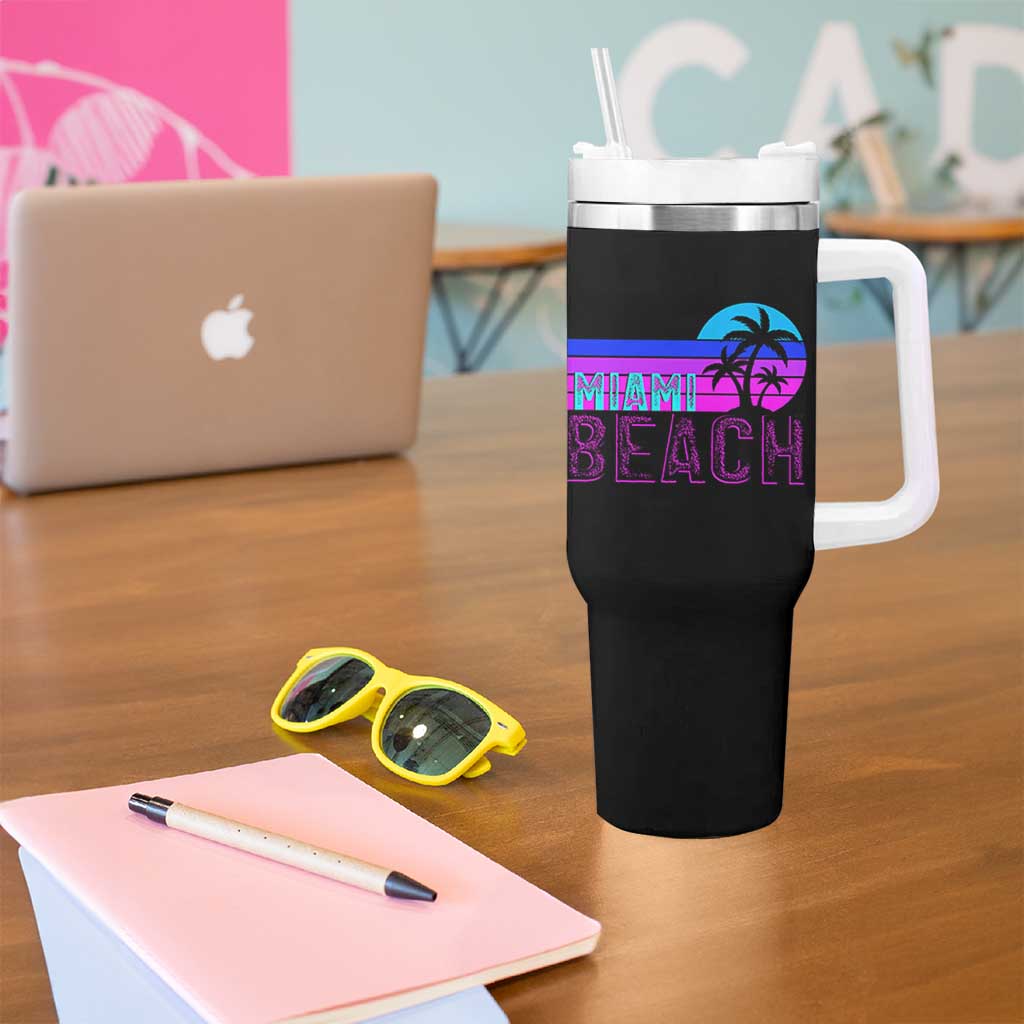 Vintage Miami Beach Tumbler With Handle Florida Proud Floridian Retro Palms Trees