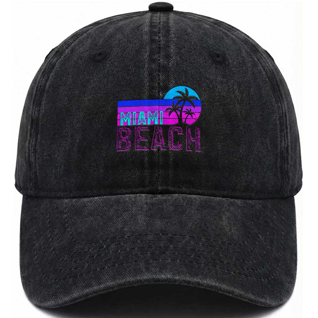 Vintage Miami Beach Washed Cotton Baseball Cap Florida Proud Floridian Retro Palms Trees