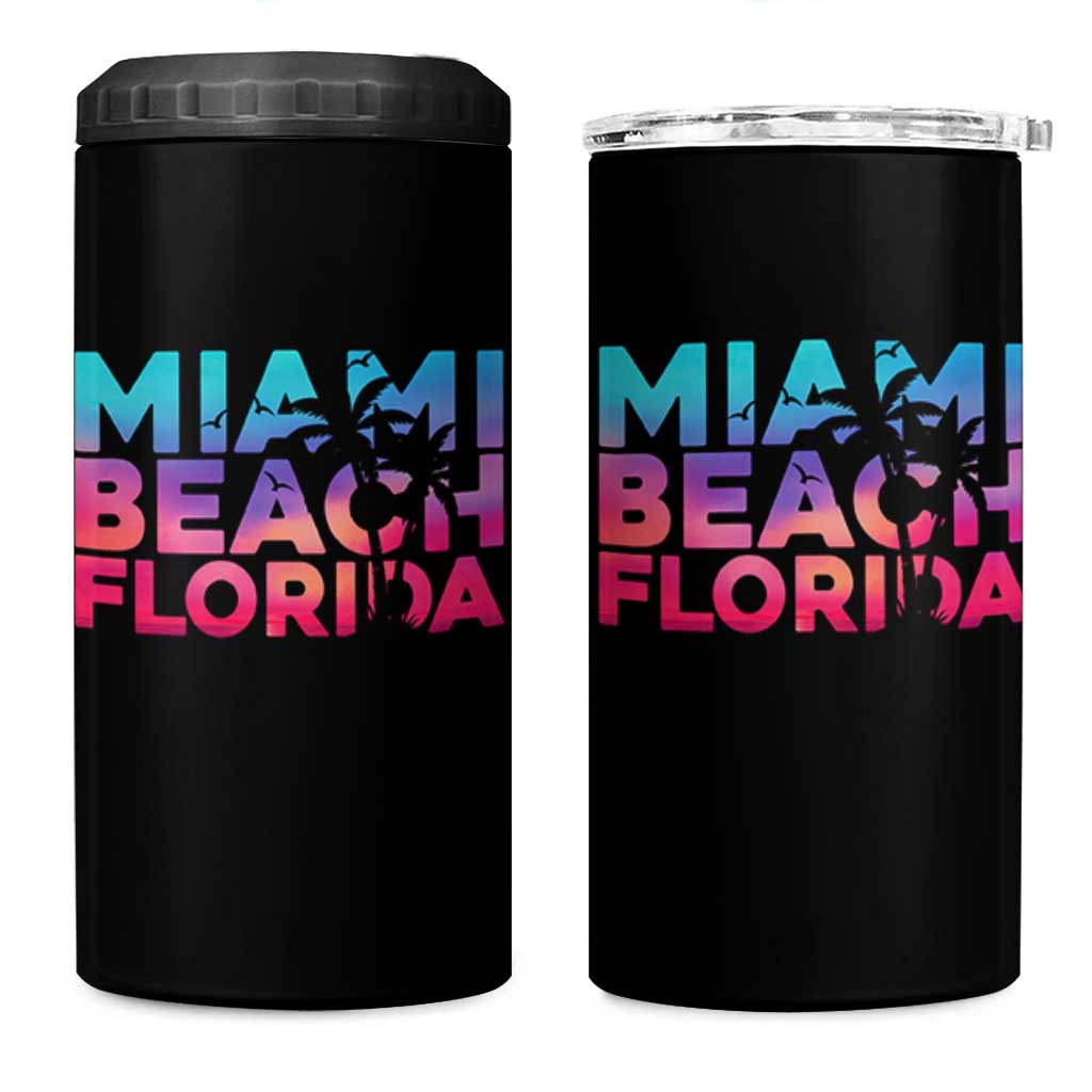 Miami Beach Florida Proud 4 in 1 Can Cooler Tumbler Floridian Retro Palms Trees