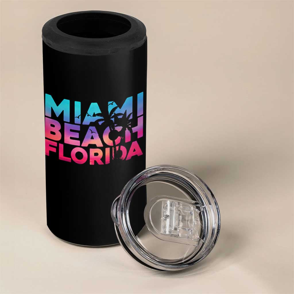 Miami Beach Florida Proud 4 in 1 Can Cooler Tumbler Floridian Retro Palms Trees