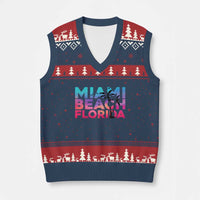 Miami Beach Florida Proud V-Neck Knit Sweater Vest Floridian Retro Palms Trees