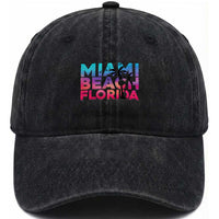 Miami Beach Florida Proud Washed Cotton Baseball Cap Floridian Retro Palms Trees