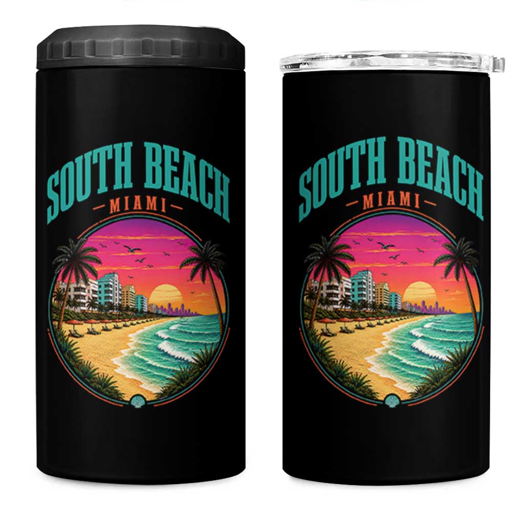 South Beach Miami 4 in 1 Can Cooler Tumbler Retro Florida USA Souvenir Gift
