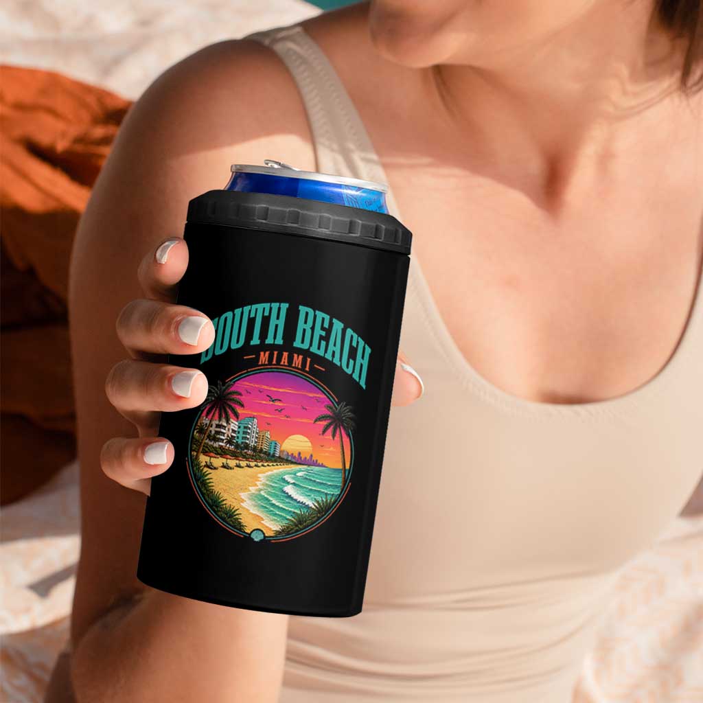 South Beach Miami 4 in 1 Can Cooler Tumbler Retro Florida USA Souvenir Gift