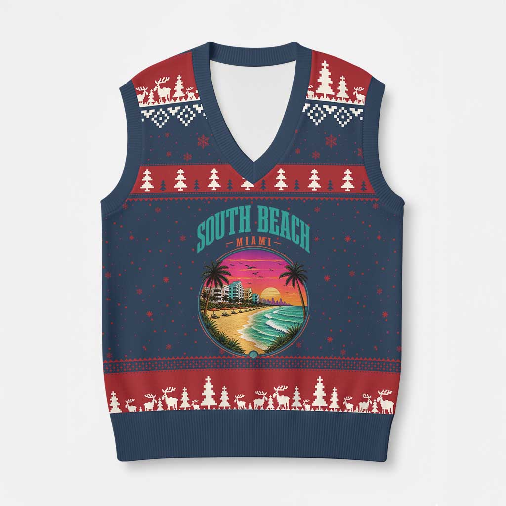 South Beach Miami V-Neck Knit Sweater Vest Retro Florida USA Souvenir Gift