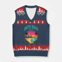South Beach Miami V-Neck Knit Sweater Vest Retro Florida USA Souvenir Gift
