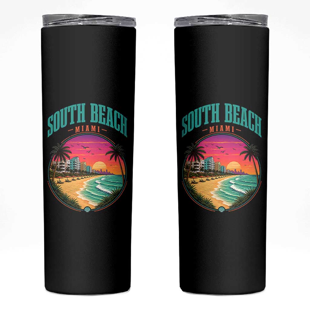 South Beach Miami Skinny Tumbler Retro Florida USA Souvenir Gift