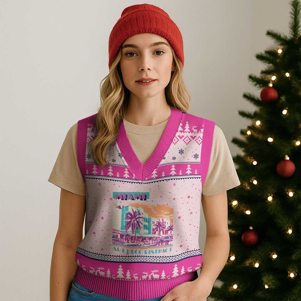 Vintage Miami Florida Art Deco V-Neck Knit Sweater Vest Miami City Pride Graphic