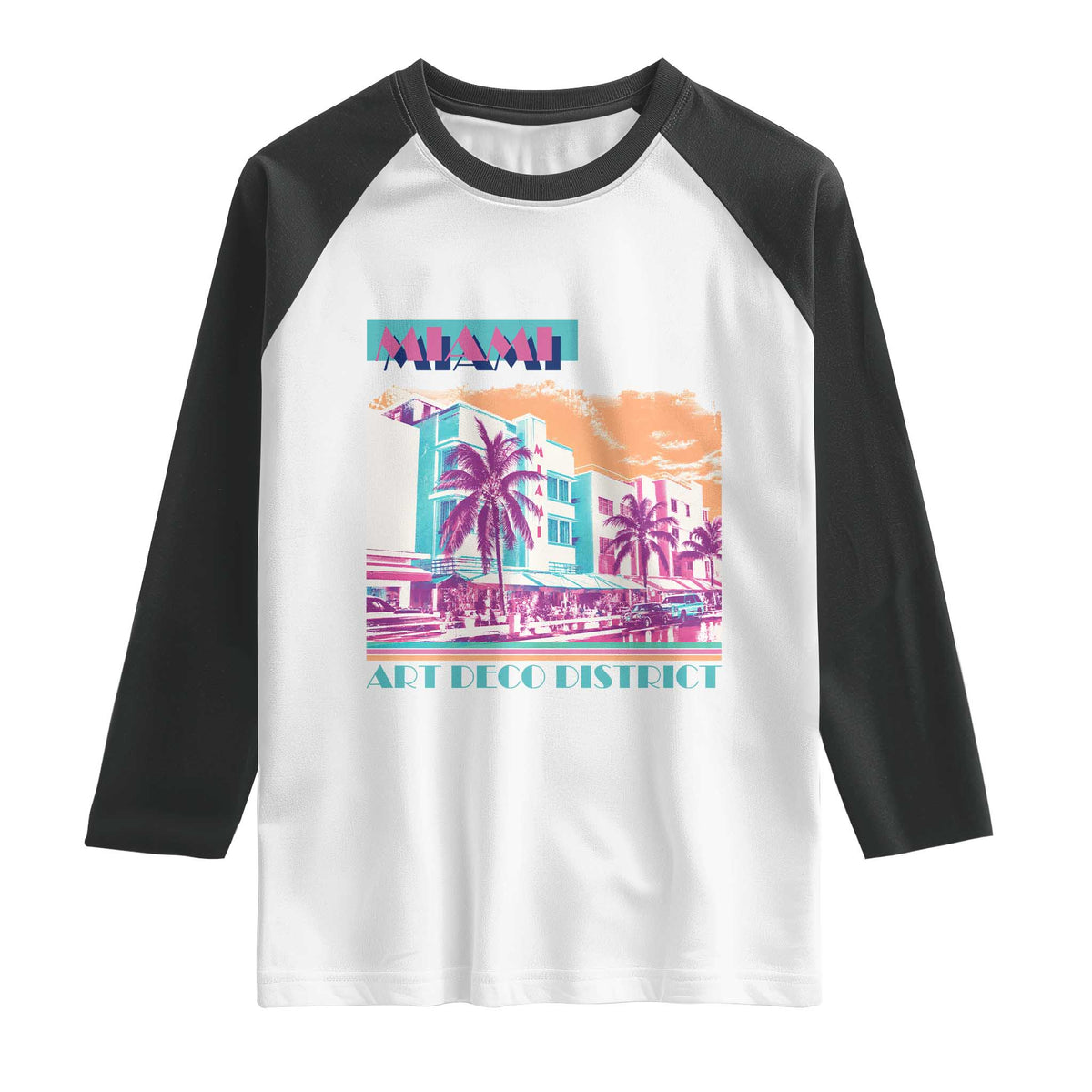 Vintage Miami Florida Art Deco Raglan Shirt Miami City Pride Graphic
