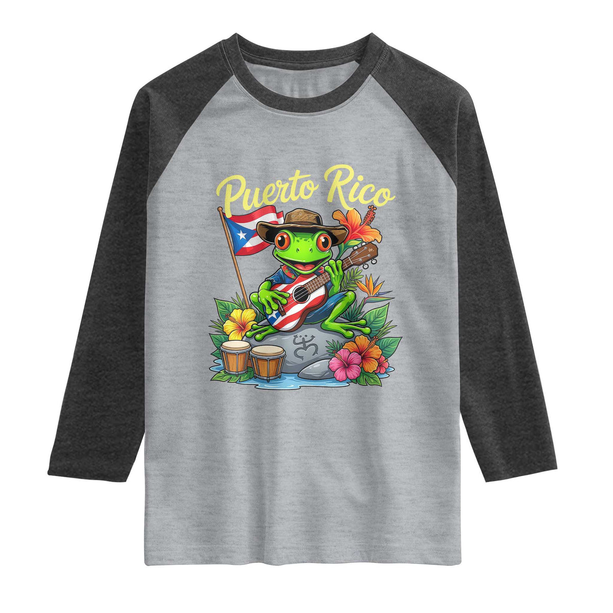 Hispanic Heritage Month Raglan Shirt Taino Boricua Coqui Frog Puerto Rico