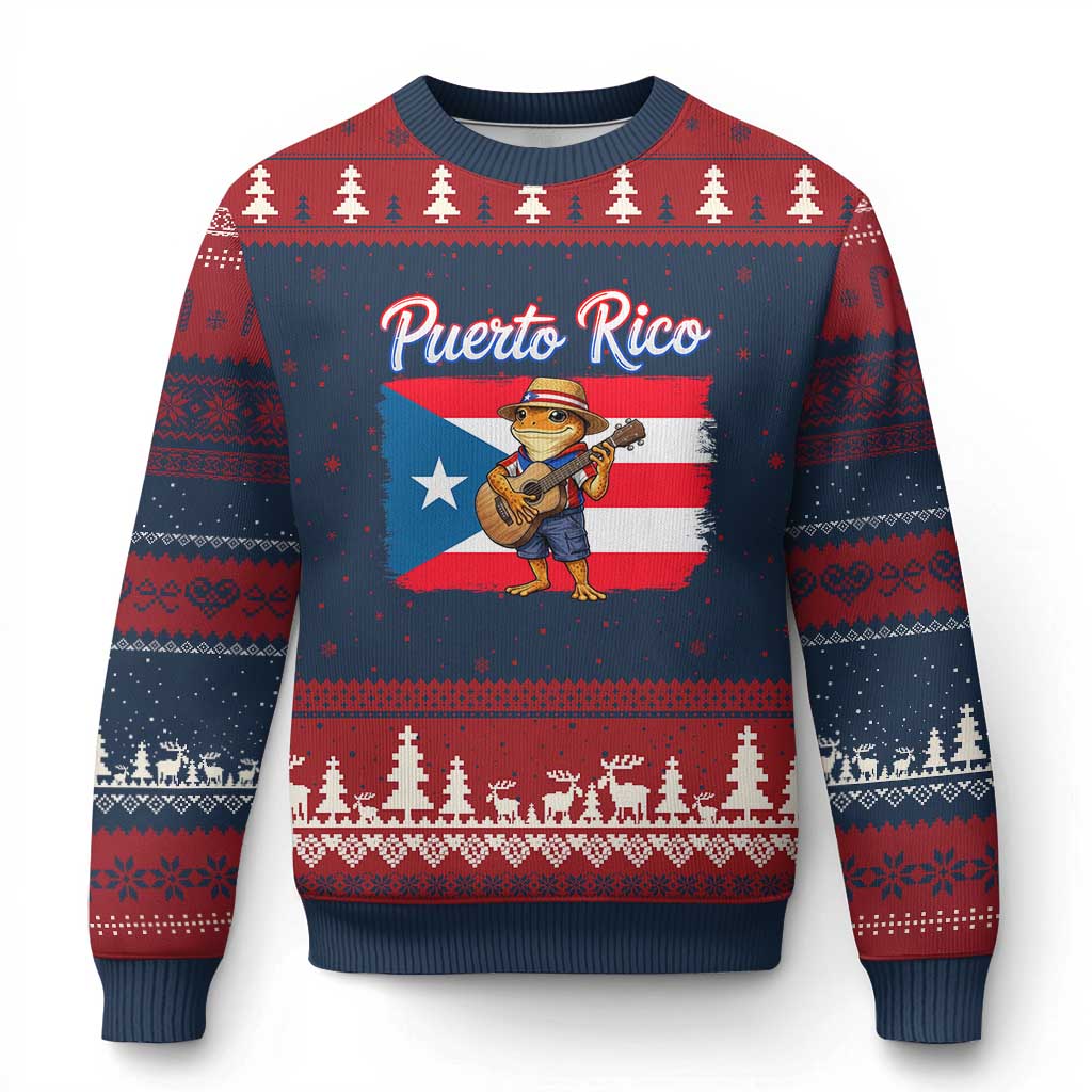 Coqui Frog Puerto Rico Flag Ugly Christmas Sweater Puerto Rican Taino Boricua