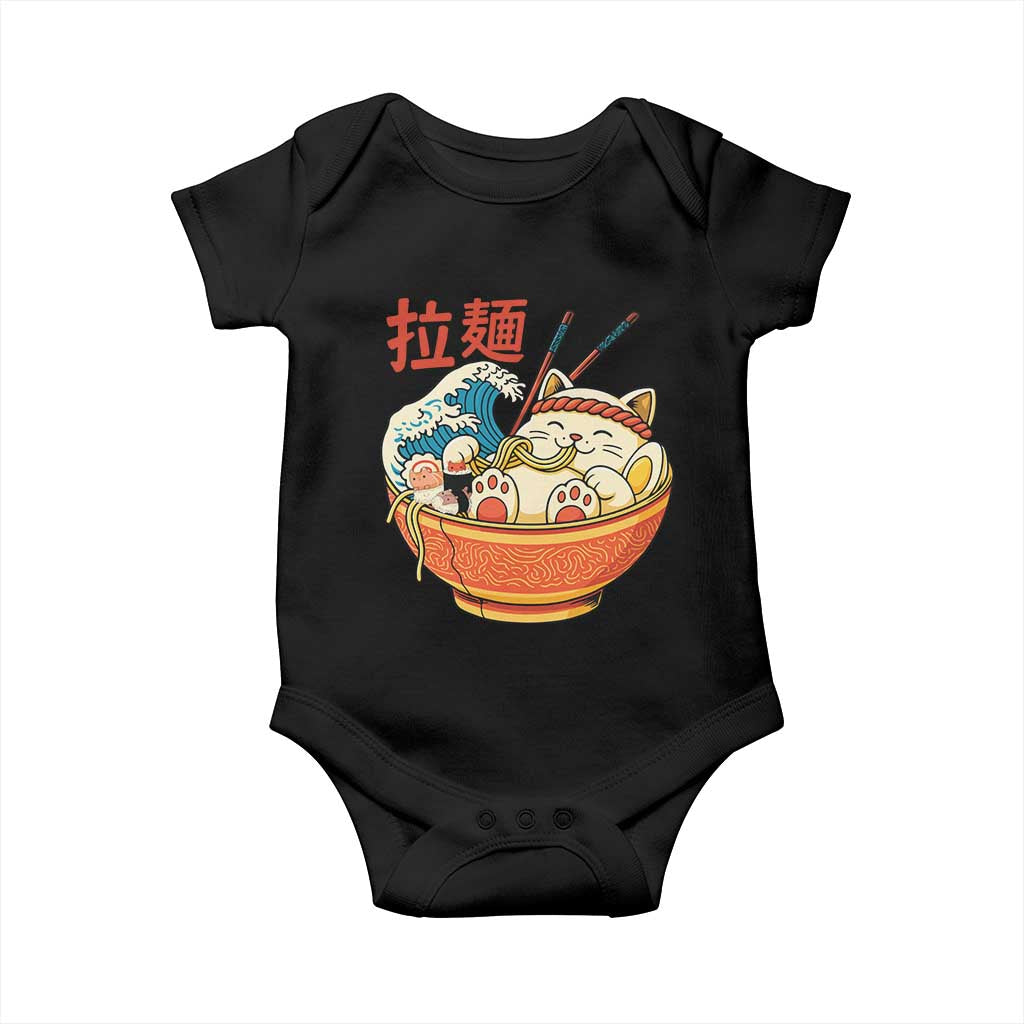 Funny Cat Ramen Baby Onesie Cute Japanese Sushi Kitty Eating Noodles - Wonder Print Shop