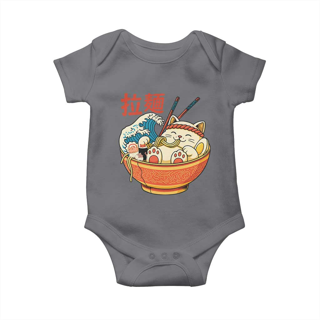 Funny Cat Ramen Baby Onesie Cute Japanese Sushi Kitty Eating Noodles - Wonder Print Shop