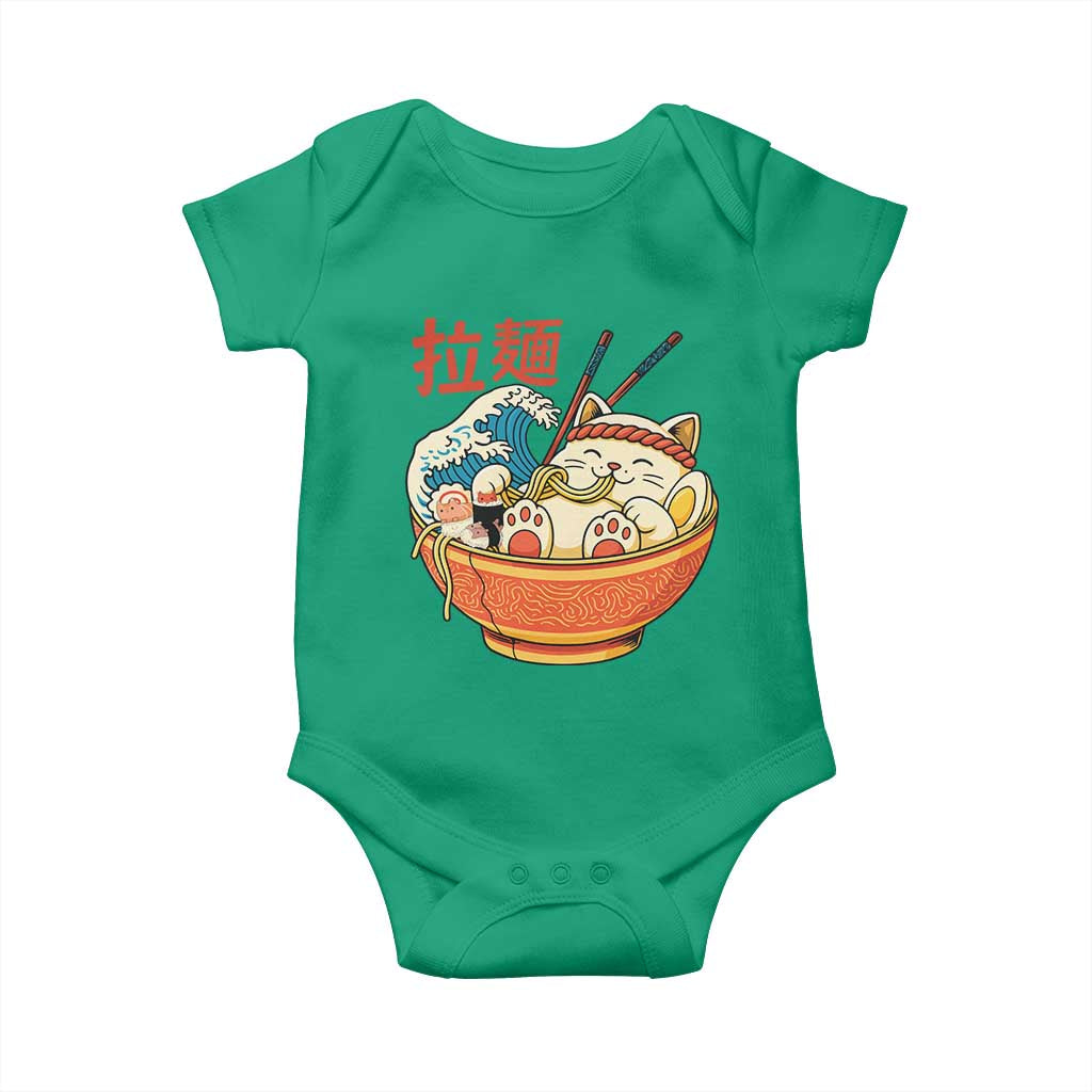 Funny Cat Ramen Baby Onesie Cute Japanese Sushi Kitty Eating Noodles - Wonder Print Shop