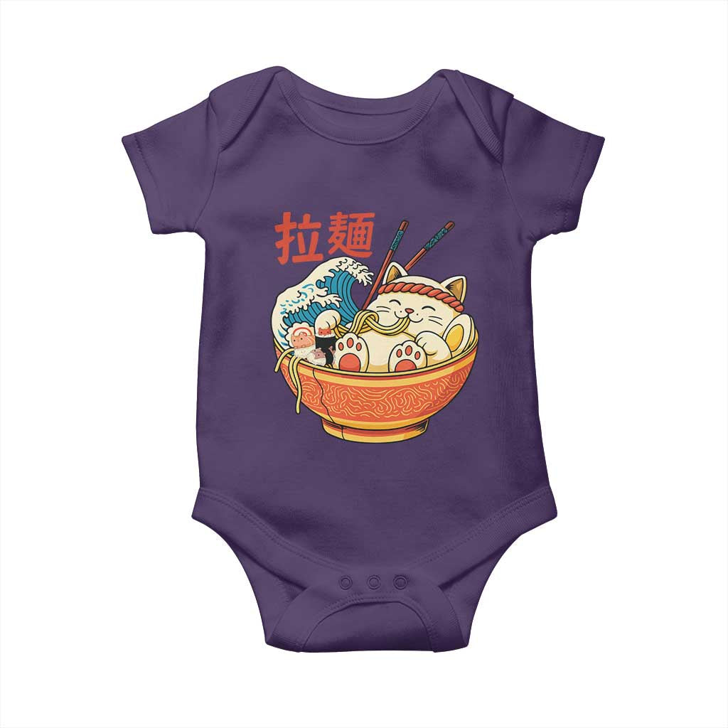 Funny Cat Ramen Baby Onesie Cute Japanese Sushi Kitty Eating Noodles - Wonder Print Shop
