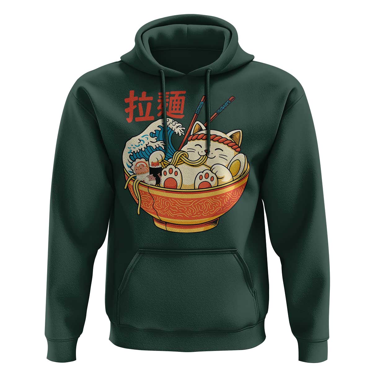 Funny Cat Ramen Hoodie Cute Japanese Sushi Kitty Eating Noodles - Wonder Print Shop